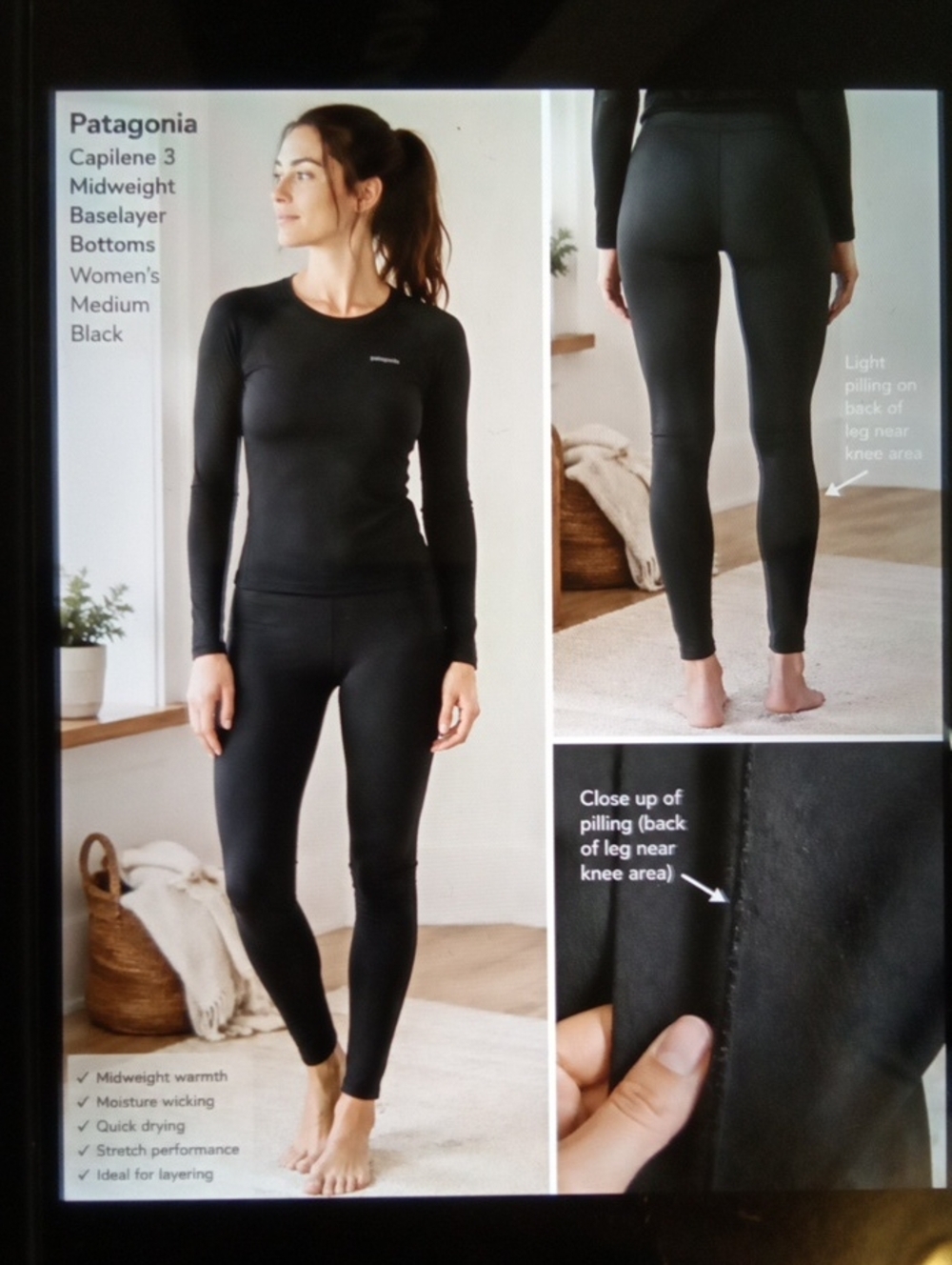 Patagonia Capilene 3 Midweight Baselayer Bottoms Only Black Womens Size M